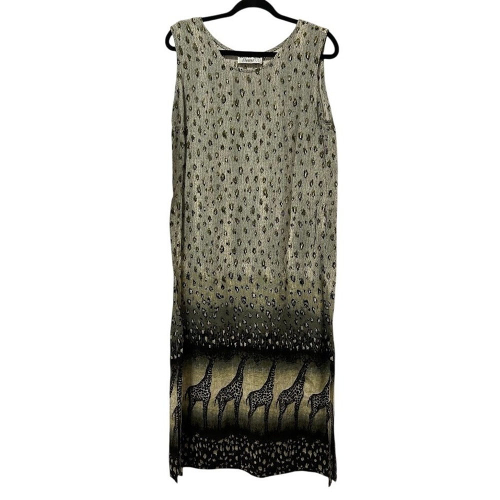 Cactus Flower Maxi Dress Giraffe Print Sleeveless Sheath Women Large Made USA‎